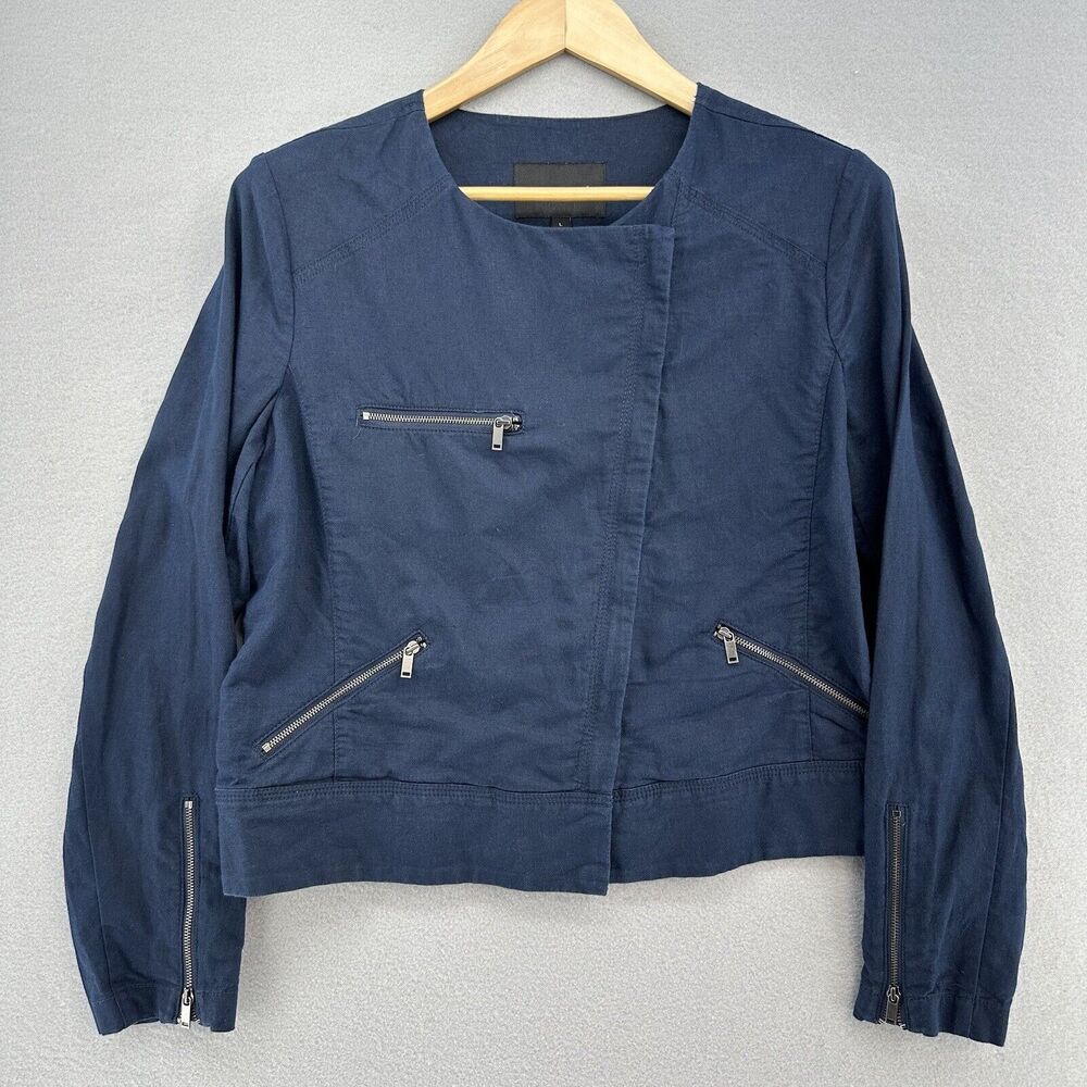 2015 Banana Republic Blue Galaxy Soft Bomber‎ Jacket Women’s L Biker Zip Rock